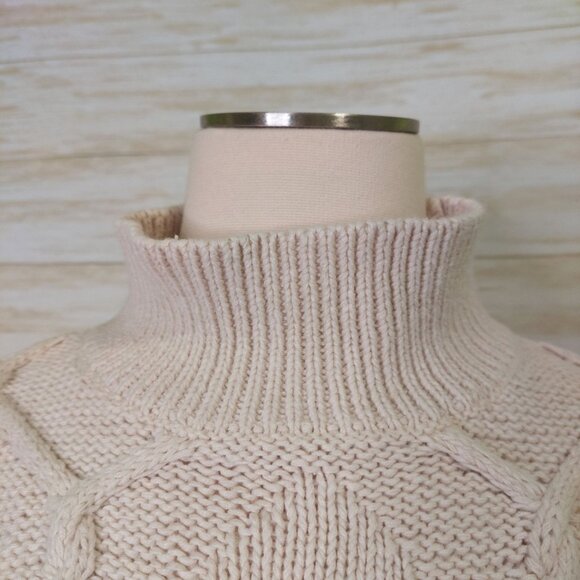 Vintage Mixed Blues Mock Neck Ivory Cable Knit Sweater Medium~80's~Heavy/Thick - Picture 6 of 10